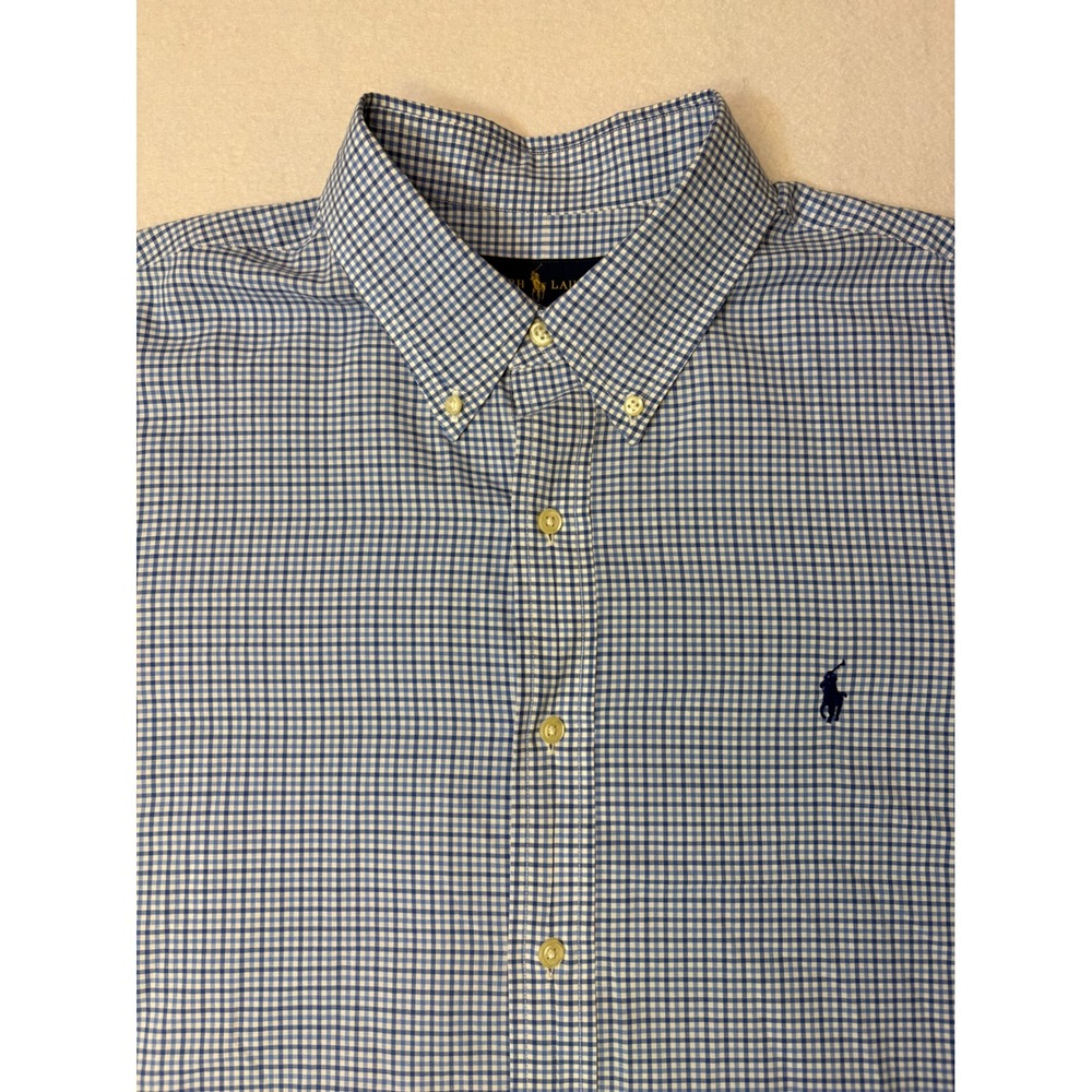 Polo Ralph Lauren Mens XL Blue Gingham Check Button Down Shirt Long Sleeve Pony